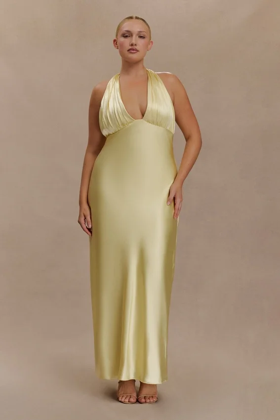 Alice Satin Halter Maxi Dress – Lemon Alice Satin Halter Maxi Dress – Lemon