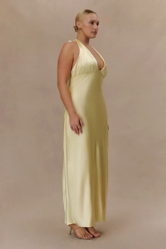 Alice Satin Halter Maxi Dress – Lemon Alice Satin Halter Maxi Dress – Lemon