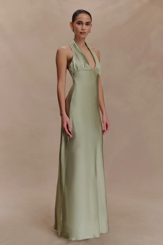 Alice Satin Halter Maxi Dress – Sage Alice Satin Halter Maxi Dress – Sage