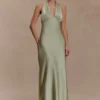 Alice Satin Halter Maxi Dress – Sage Alice Satin Halter Maxi Dress – Sage