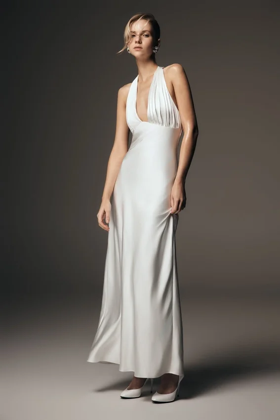 Alice Satin Halter Maxi Dress – White Alice Satin Halter Maxi Dress – White
