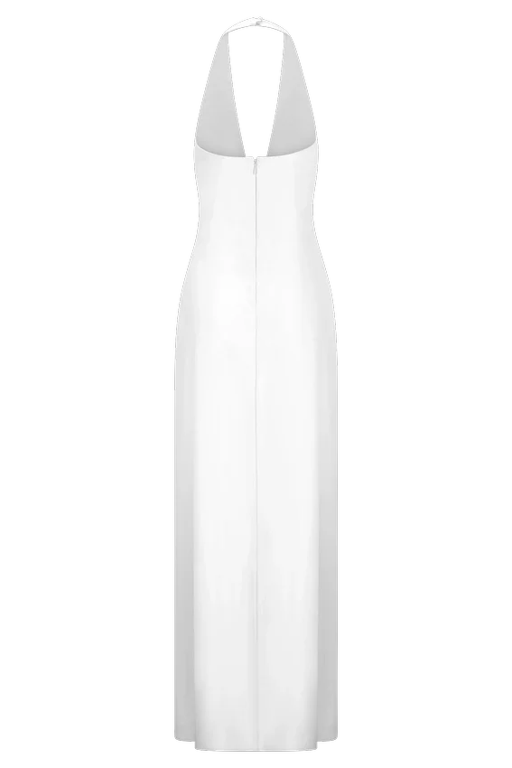 Alice Satin Halter Maxi Dress – White Alice Satin Halter Maxi Dress – White