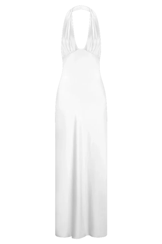 Alice Satin Halter Maxi Dress – White Alice Satin Halter Maxi Dress – White
