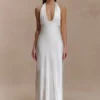Alice Satin Halter Maxi Dress – White Alice Satin Halter Maxi Dress – White