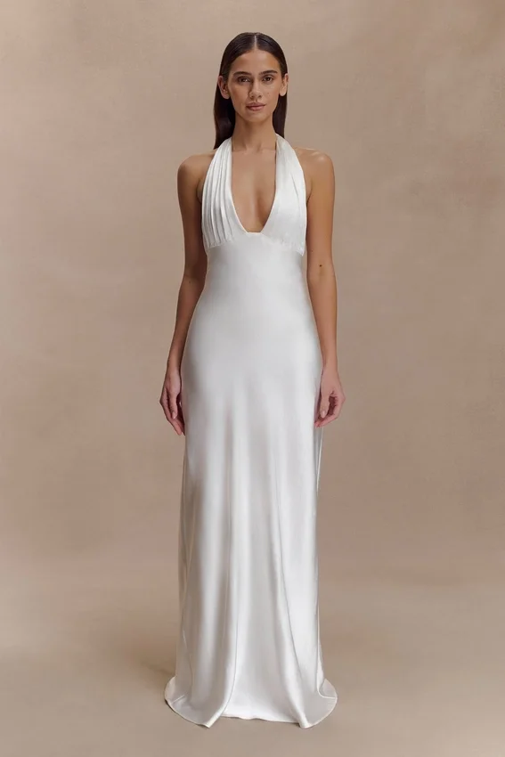 Alice Satin Halter Maxi Dress – White Alice Satin Halter Maxi Dress – White