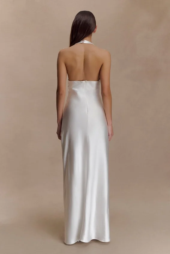 Alice Satin Halter Maxi Dress – White Alice Satin Halter Maxi Dress – White