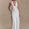 Alice Satin Halter Maxi Dress – White Alice Satin Halter Maxi Dress – White