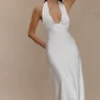 Alice Satin Halter Maxi Dress – White Alice Satin Halter Maxi Dress – White