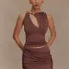 Alicent Slinky Beaded Mini Skirt – Chocolate
