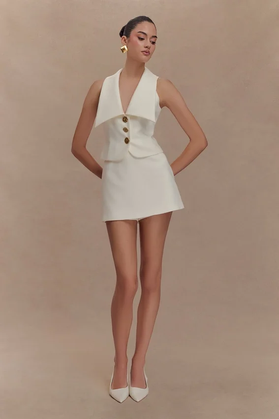 Alix Mixed Button Vest – Ivory Alix Mixed Button Vest – Ivory