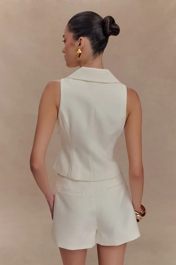 Alix Mixed Button Vest – Ivory Alix Mixed Button Vest – Ivory