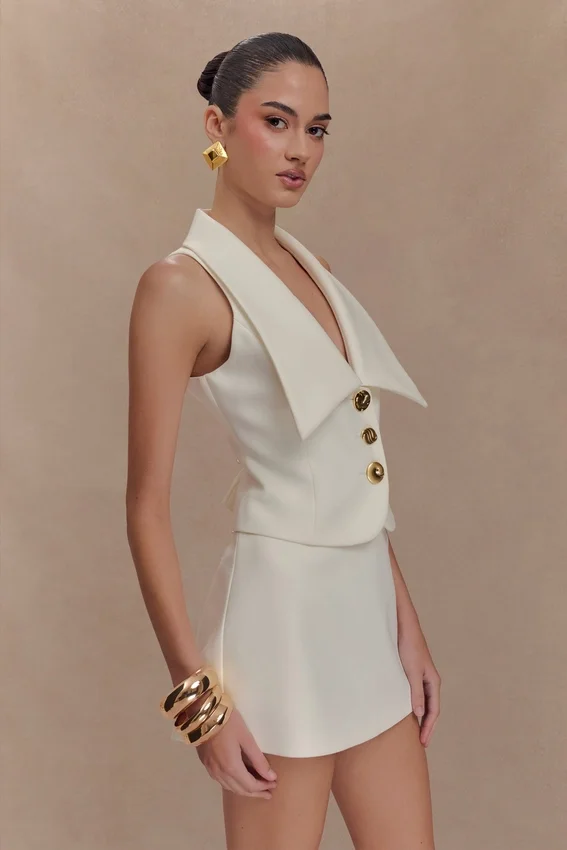 Alix Mixed Button Vest – Ivory Alix Mixed Button Vest – Ivory
