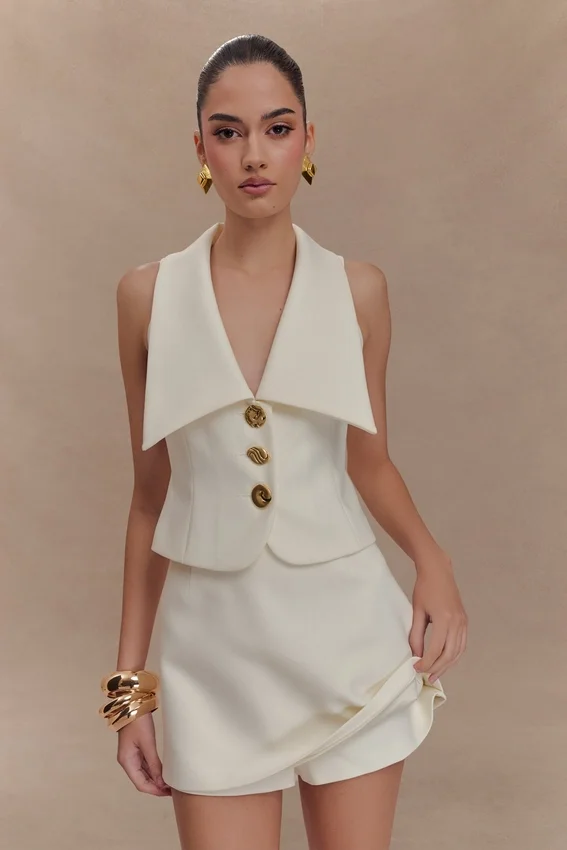 Alix Mixed Button Vest – Ivory Alix Mixed Button Vest – Ivory