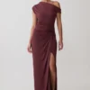 Alyn Off Shoulder Draped Maxi Dress – Dark Plum Alyn Off Shoulder Draped Maxi Dress – Dark Plum