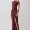 Alyn Off Shoulder Draped Maxi Dress – Dark Plum Alyn Off Shoulder Draped Maxi Dress – Dark Plum