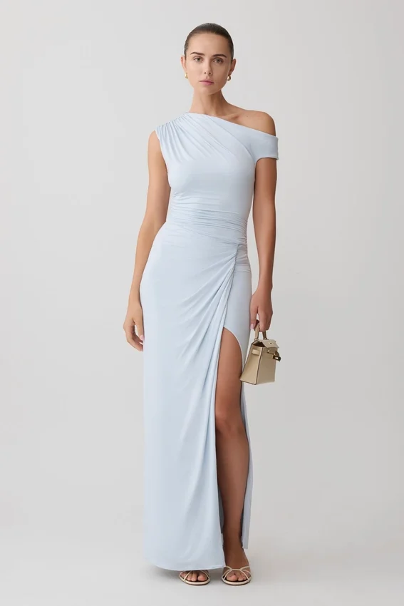 Alyn Off Shoulder Draped Maxi Dress – Pale Blue Alyn Off Shoulder Draped Maxi Dress – Pale Blue