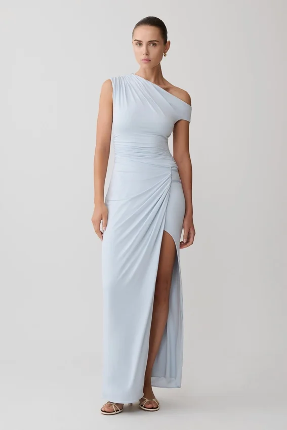 Alyn Off Shoulder Draped Maxi Dress – Pale Blue Alyn Off Shoulder Draped Maxi Dress – Pale Blue