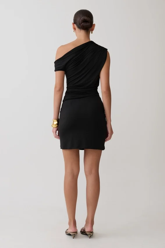 Alyn Off Shoulder Draped Mini Dress – Black Alyn Off Shoulder Draped Mini Dress – Black