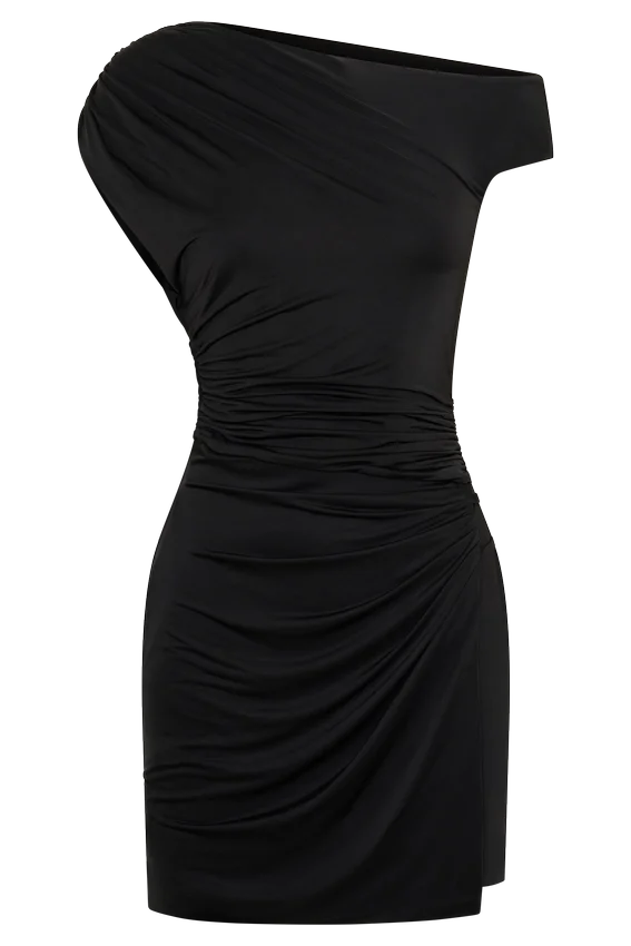 Alyn Off Shoulder Draped Mini Dress – Black Alyn Off Shoulder Draped Mini Dress – Black