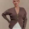 Amanda Statement Button Knit Cardigan – Cacao Brown