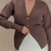 Amanda Statement Button Knit Cardigan – Cacao Brown