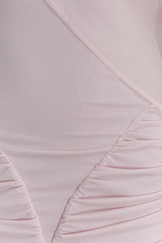 Amandine Ruched Slinky Maxi Dress – Pale Pink Amandine Ruched Slinky Maxi Dress – Pale Pink