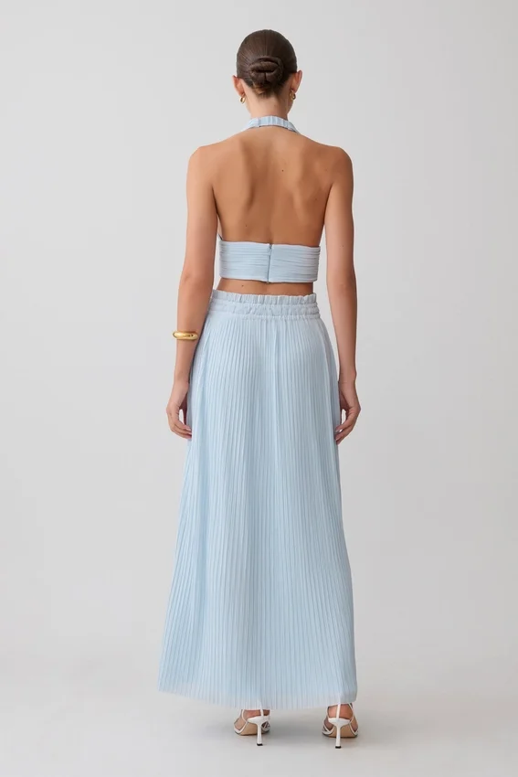 Amaris Gathered Plisse Maxi Skirt – Pale Blue Amaris Gathered Plisse Maxi Skirt – Pale Blue