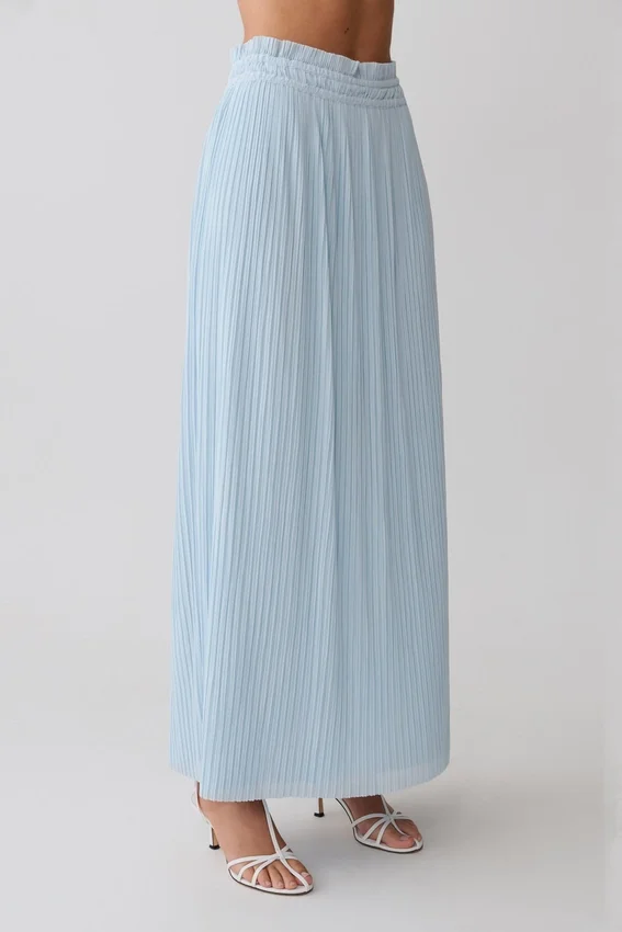 Amaris Gathered Plisse Maxi Skirt – Pale Blue Amaris Gathered Plisse Maxi Skirt – Pale Blue