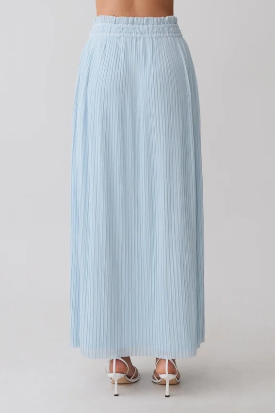 Amaris Gathered Plisse Maxi Skirt – Pale Blue Amaris Gathered Plisse Maxi Skirt – Pale Blue