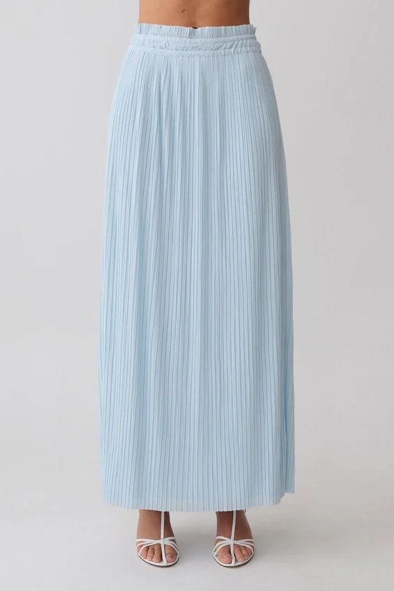 Amaris Gathered Plisse Maxi Skirt – Pale Blue Amaris Gathered Plisse Maxi Skirt – Pale Blue