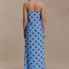 Amaya Strapless Chiffon Maxi Dress – Blue Polka Dot