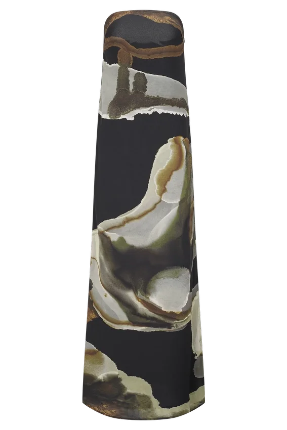 Amaya Strapless Chiffon Maxi Dress – Green Fluid Reverie Print Amaya Strapless Chiffon Maxi Dress – Green Fluid Reverie Print