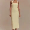 Amelita Suiting Halter Midi Dress – Pale Lemon