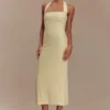 Amelita Suiting Halter Midi Dress – Pale Lemon