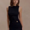 Amia Slinky Sleeveless Mini Dress With Hardware – Black
