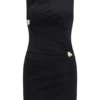 Amia Slinky Sleeveless Mini Dress With Hardware – Black