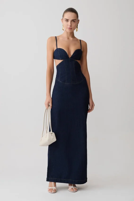 Amila Denim Cupped Maxi Dress – Indigo Blue Amila Denim Cupped Maxi Dress – Indigo Blue