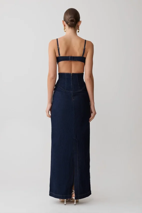 Amila Denim Cupped Maxi Dress – Indigo Blue Amila Denim Cupped Maxi Dress – Indigo Blue