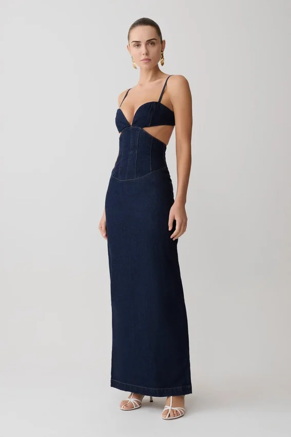 Amila Denim Cupped Maxi Dress – Indigo Blue Amila Denim Cupped Maxi Dress – Indigo Blue