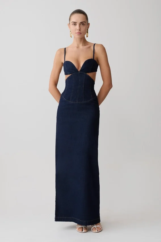 Amila Denim Cupped Maxi Dress – Indigo Blue Amila Denim Cupped Maxi Dress – Indigo Blue