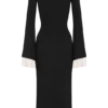 Amirose Ruffle Knit Midi Dress – Black