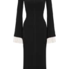 Amirose Ruffle Knit Midi Dress – Black