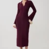 Amirose Ruffle Knit Midi Dress – Plum