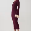 Amirose Ruffle Knit Midi Dress – Plum