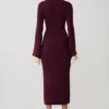 Amirose Ruffle Knit Midi Dress – Plum