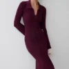 Amirose Ruffle Knit Midi Dress – Plum