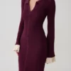 Amirose Ruffle Knit Midi Dress – Plum