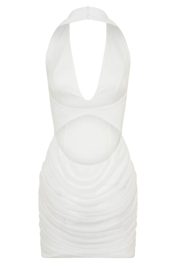 Anari Gathered Scuba Mini Dress – White Anari Gathered Scuba Mini Dress – White