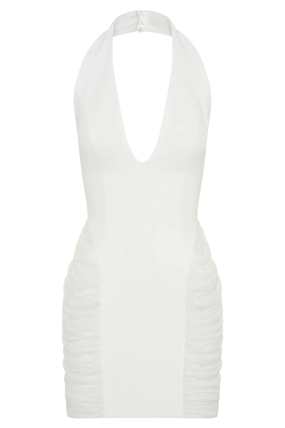Anari Gathered Scuba Mini Dress – White Anari Gathered Scuba Mini Dress – White