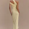 Anastasia One Shoulder Modal Midi Dress – Pale Lemon